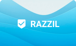 Logotipo de RAZZIL sobre un fondo de ondas celestes